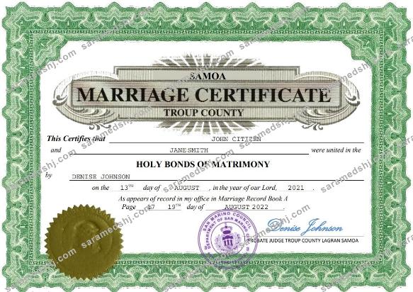 Samoa marriage certificate Word and PDF template